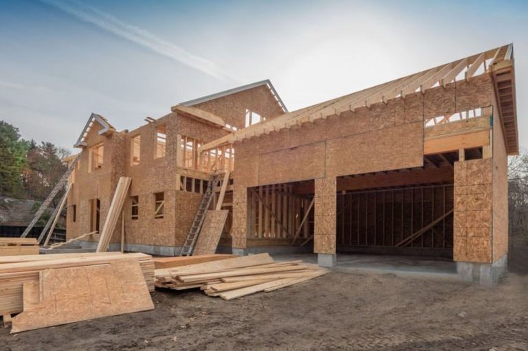 New house construction framing in the city suburbs